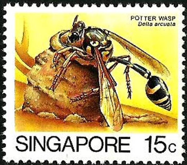 z vendido Singapur 1985 Scott 457 Sello ** Fauna Insectos Delta Arcuata Potter Wasp Faune Insecte Guêpe 15c Singapour  Malaya 